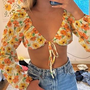 Wild Fable Floral Crop Top - Orange and Yellow